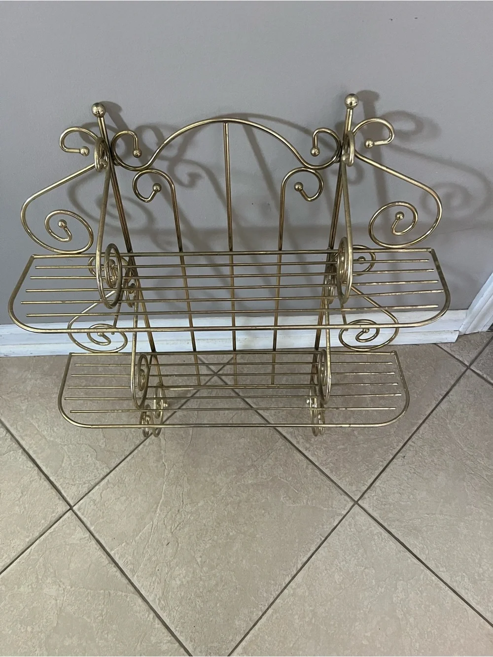 Vintage Brass 2-Tier Wall Shelf / Etagere with Scrollwork